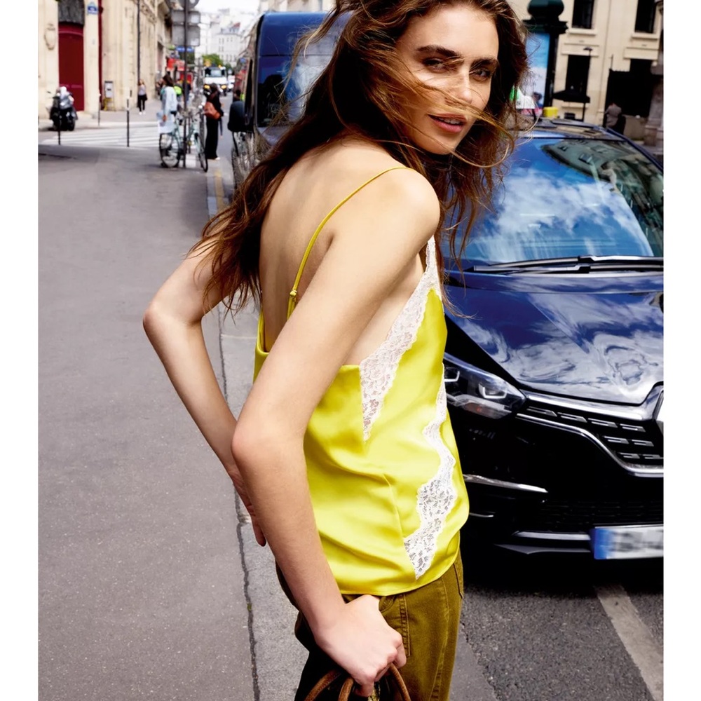 Zara Yellow and White Lace Camisole